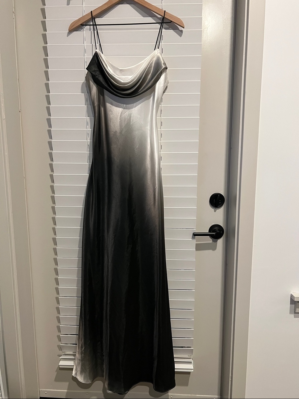 Morgan & Co. Satin Ombre Cowl Slip Dress - Black & White